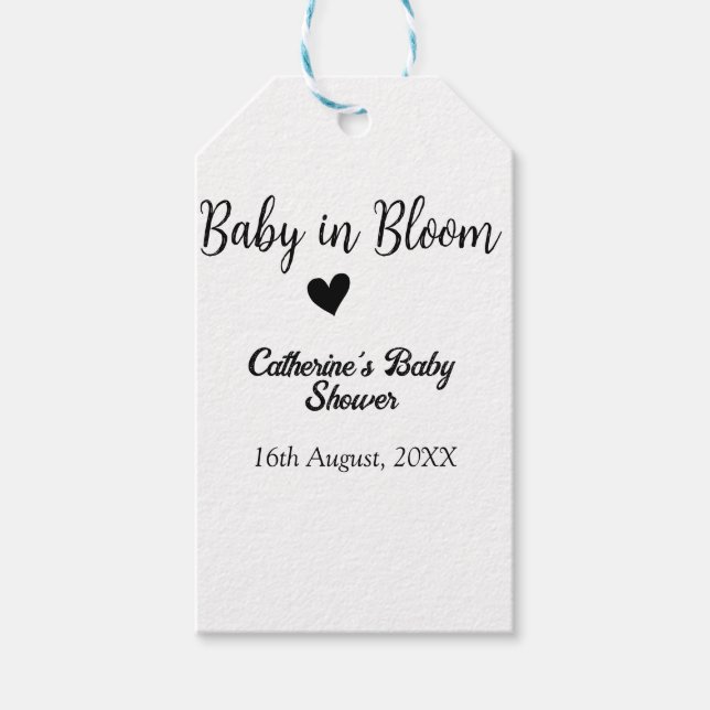Baby in bloom baby shower simple black heart date presentetikett (Framsidan)