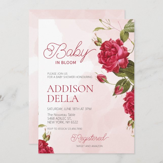 Baby In Bloom Baby Shower vår sommar blommig Inbjudningar (Fram/baksida)