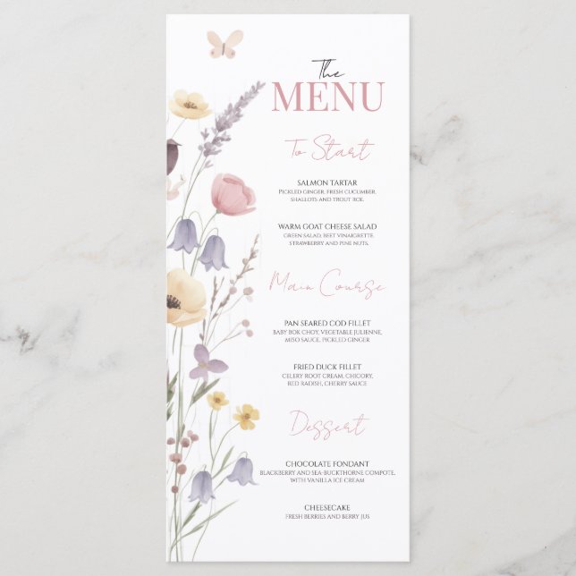 Baby in Bloom Baby Shower Wildflowers Menu Meny (Framsida)
