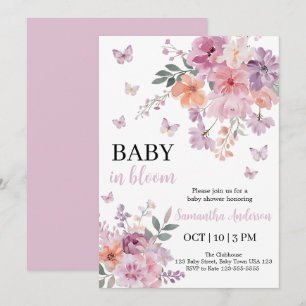 Baby in Bloom Babyflicka Bebisfest Inbjudan