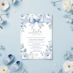 Baby in Bloom Blå Band Floral Pojke Bebis Shower Inbjudningar