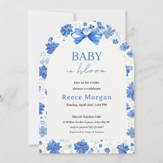 Baby in Bloom Blå Blommig Baby Shower Inbjudan