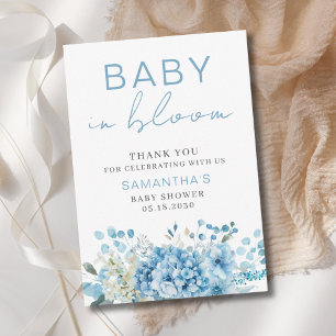 Baby In Bloom Blå Blommig Pojke Babyfirande Tack Kort