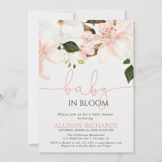 Baby in Bloom blommande liljor flicka bebisfest Inbjudningar