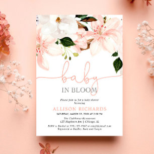 Baby in Bloom blommande liljor flicka bebisfest Inbjudningar