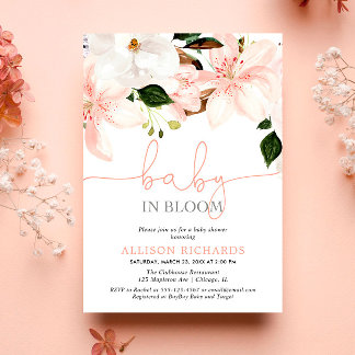 Baby in Bloom blommande liljor flicka bebisfest Inbjudningar