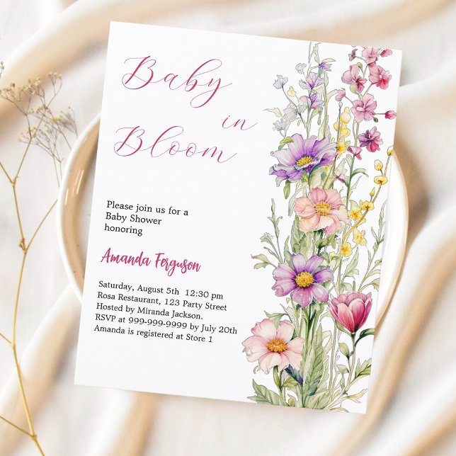 Baby in bloom blommande rosa Baby Shower-inbjudan (Skapare uppladdad)