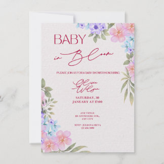 Baby in Bloom Blommig Akvarell Baby Shower Inbjuda Inbjudningar