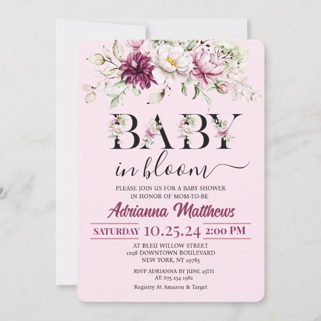 Baby In Bloom Blommig Baby Shower Inbjudan (Framsida)