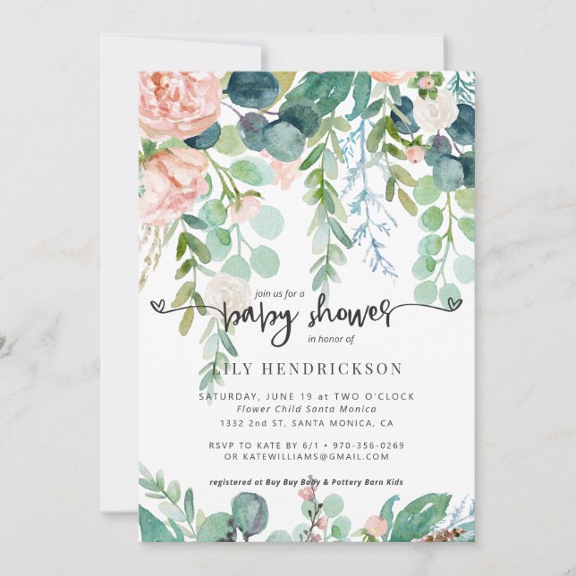 Baby in Bloom | Blommig Baby Shower-inbjudan (Framsida)
