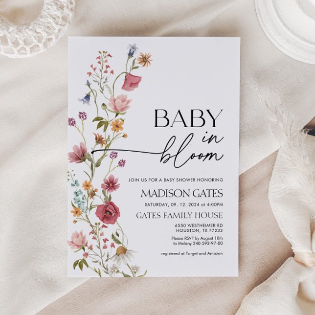 Baby in Bloom Blommig Baby Shower Inbjudan (baby in bloom baby shower invitation with colorful florals)