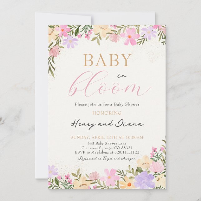Baby In Bloom Blommig Baby Shower Inbjudan (Framsida)