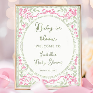 Baby in Bloom Blommig Baby Shower Välkomstskylt Poster