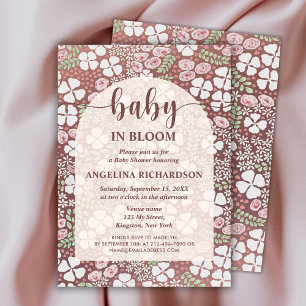 Baby In Bloom Blommig Båge Brun Babyflicka Shower Inbjudningar