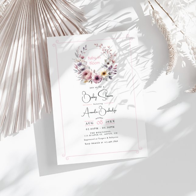Baby in Bloom Blommig Bebisfest Inbjudningar (Baby in Bloom Floral Baby Shower Invitation)