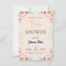 Baby In Bloom Blommig Boho Barnkal Invitation