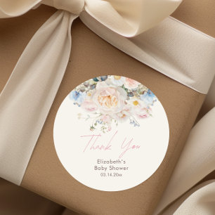 Baby In Bloom Blommig Rosa Bebis Shower Runt Klistermärke