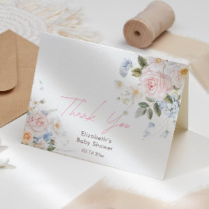 Baby In Bloom Blommig Rosa Bebis Shower Tack Kort