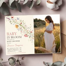 Baby In Bloom Blommig Vår Baby Shower Foto Inbjudningar