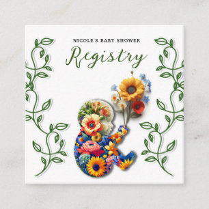 Baby in Bloom Blommig Vin Baby Shower Presentregis Fyrkantigt Visitkort