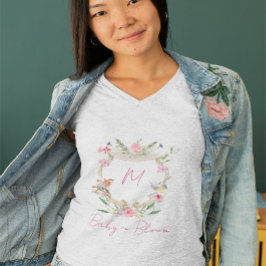 Baby in Bloom Blommigt Vapensköld Monogram Rosa T Shirt