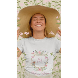 Baby in Bloom Blommigt Vapensköld Monogram Rosa T Shirt