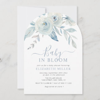 Baby in bloom blue floral baby shower inbjudningar