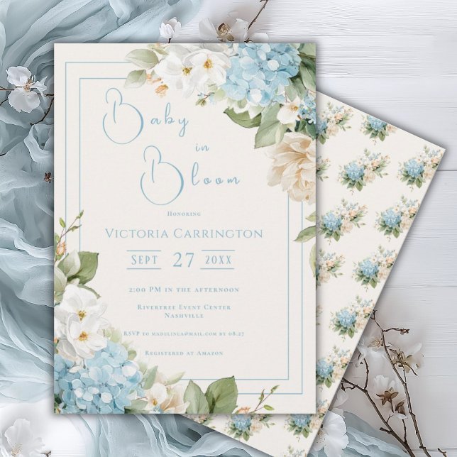 Baby in Bloom Blue Hydrangea Shower Invitation Inbjudningar (Skapare uppladdad)