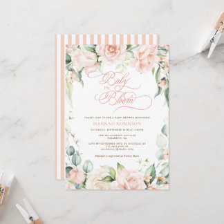 Baby in Bloom Blush Blommor Barnkalas Inbjudan