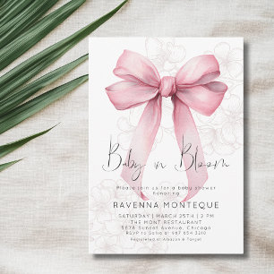 Baby in Bloom Blush Bow Blommig Linje Babyfirande Inbjudningar