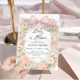 Baby in Bloom Blush Pink Bow Baby Shower Inbjudningar
