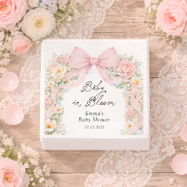 Baby in Bloom Blush Pink Bow Floral Baby Shower Pappersservett