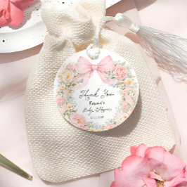 Baby in Bloom Blush Pink Bow Thank You Gåvor Etiketter