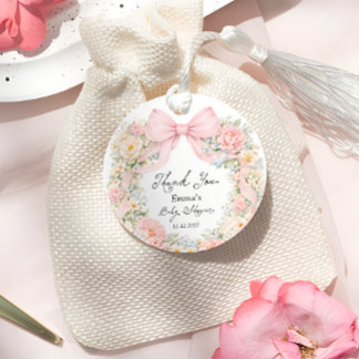 Baby in Bloom Blush Pink Bow Thank You Gåvor Etiketter