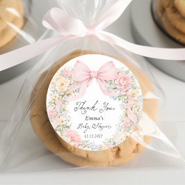 Baby in Bloom Blush Pink Bow Thank You Runt Klistermärke
