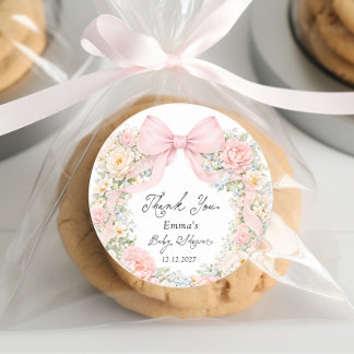 Baby in Bloom Blush Pink Bow Thank You Runt Klistermärke
