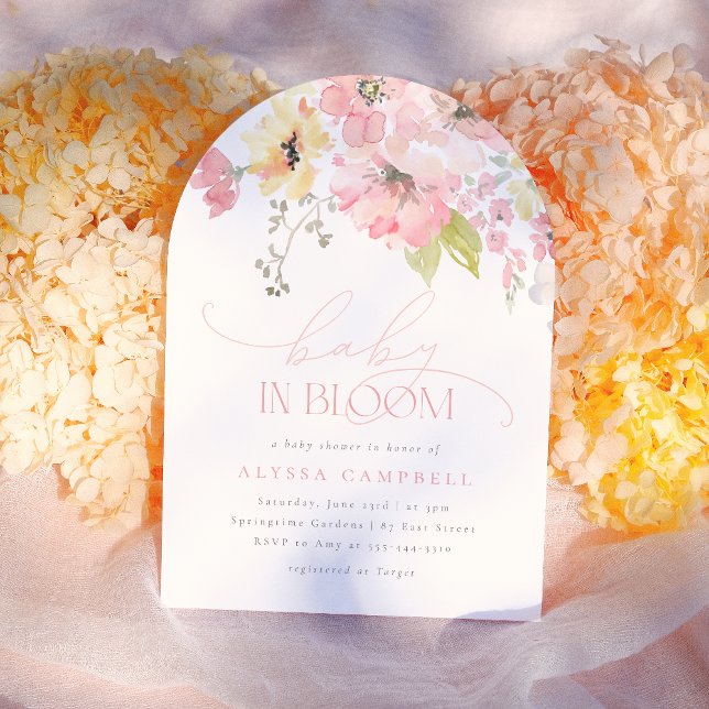 Baby in Bloom Blush Pink Floral Girl Shower Arch Inbjudningar (Skapare uppladdad)