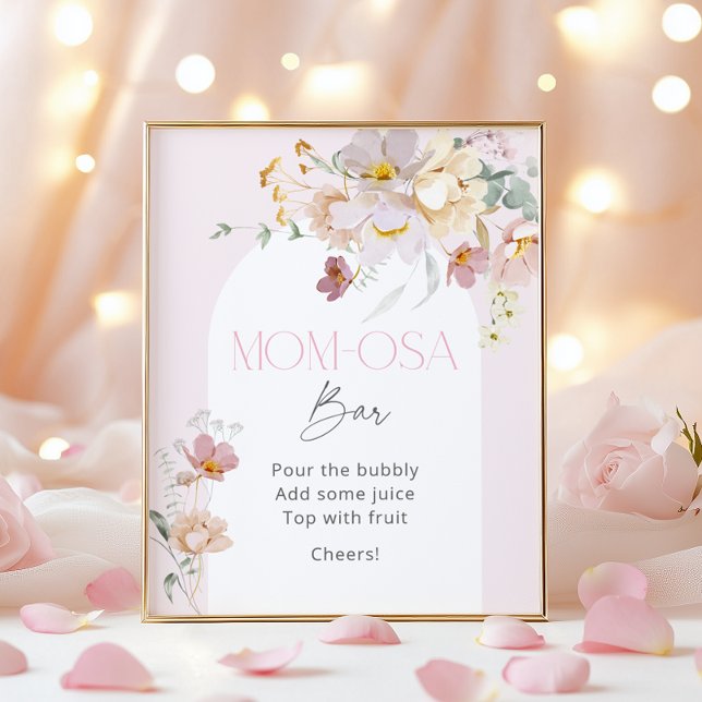 Baby in Bloom Blush Pink Floral Momosa Bar Poster (Skapare uppladdad)
