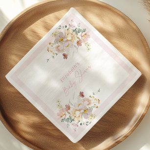 Baby in Bloom Blush Rosa Blommig Baby Shower Serve Pappersservett