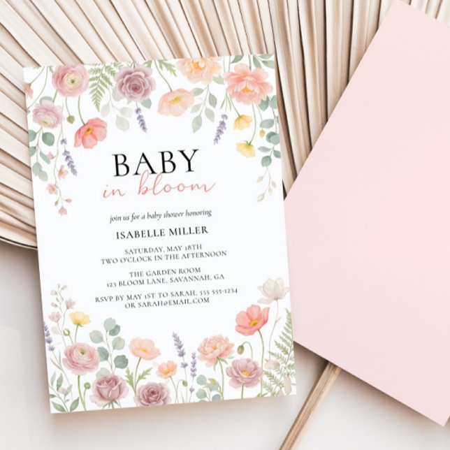 Baby In Bloom Blush & Teal Spring Floral Shower  Inbjudningar (Baby In Bloom Blush & Teal Spring Floral Shower Invitation)
