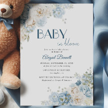 Baby in Bloom Boho Blå Ros Bebis Shower