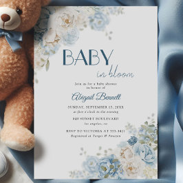 Baby in Bloom Boho Blå Ros Bebis Shower Inbjudningar