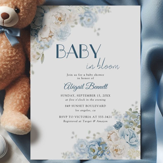 Baby in Bloom Boho Blå Ros Bebis Shower Inbjudningar (Skapare uppladdad)