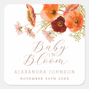 Baby in Bloom Boho Höst Blommig Bebis Shower Bestä Fyrkantigt Klistermärke