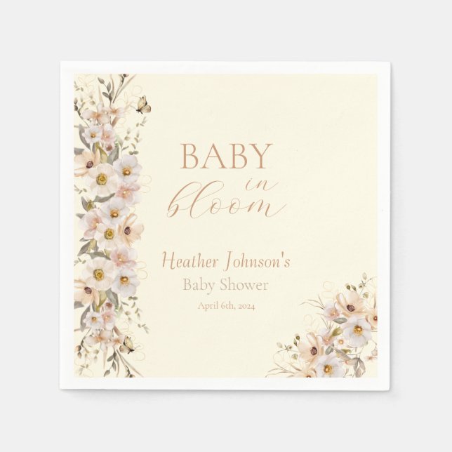 Baby In Bloom Boho Neutral Bebis Temadag Pappersservett (Framsidan)