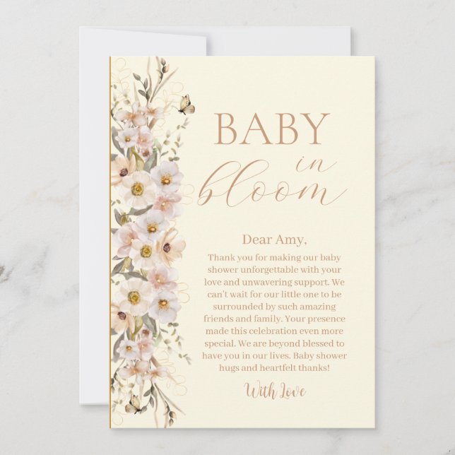 Baby In Bloom Boho Neutral Bebis Temadagen Tack Kort (Framsida)