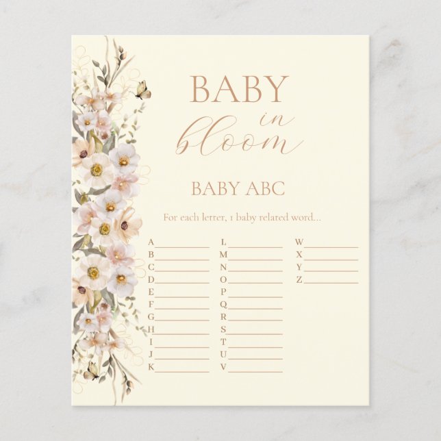Baby In Bloom Boho Neutral Bebislek för Baby Showe (Framsida)