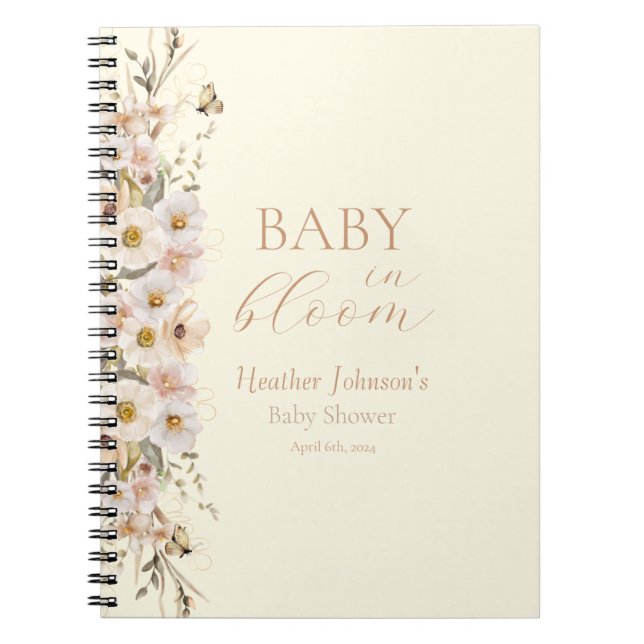 Baby In Bloom Boho Neutral Förlossningsfest Anteckningsbok (Framsidan)