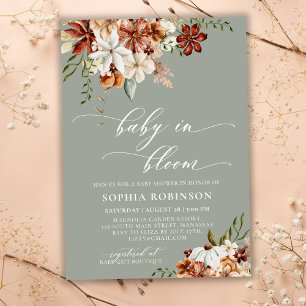 Baby in Bloom Boho Vilda Blommor Grön Bebis Shower Inbjudningar