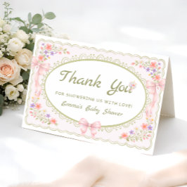 Baby in Bloom Bow Baby Shower Thank You Card Tack Kort